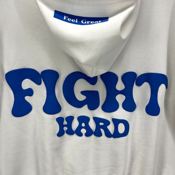 SHEIN Hoodie Womens XS White EZwear Blue Letter Graphic Drawstring Sweatshirt - Picture 14 of 16